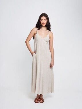 NWT Hunter & Brown Meet Me In Miami Linen Blend Open Back Maxi Dress SzXL